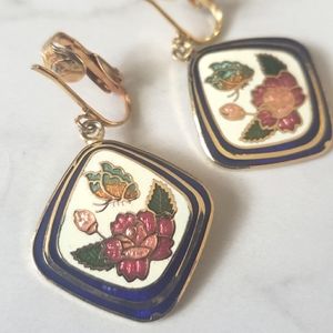 2/$20 Vintage Cloisonne Butterfly Clip on Earrings